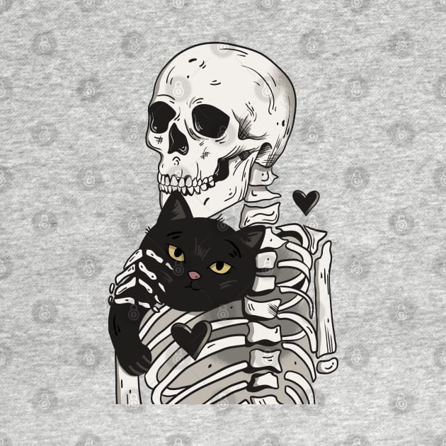 Skeleton and cat by Carol Caju